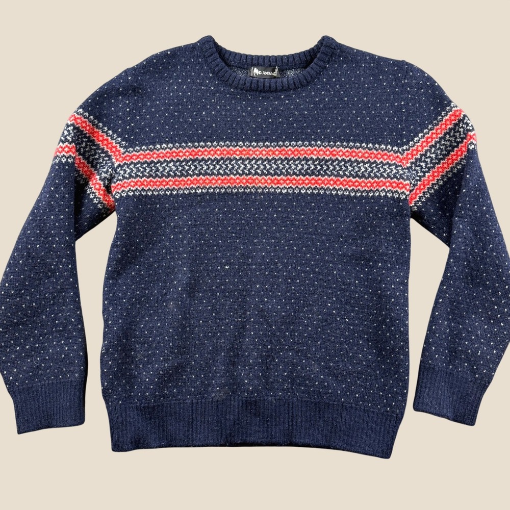 Vintage Mc Ross Sweater Women XS Navy Blue Wool Fair Isle Ski Winter Pullover